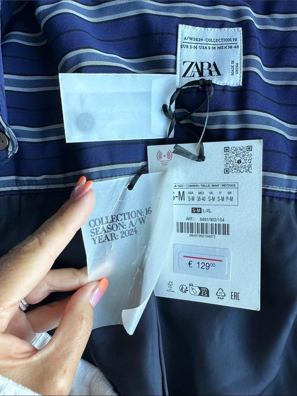 Zara Navy Blue Vertical Stripe Button-Down Oversize Jacket